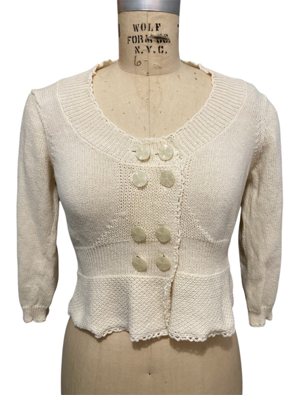 Anthropologie Women’s Cream Knit Double-Breasted Cardigan Sweater Small